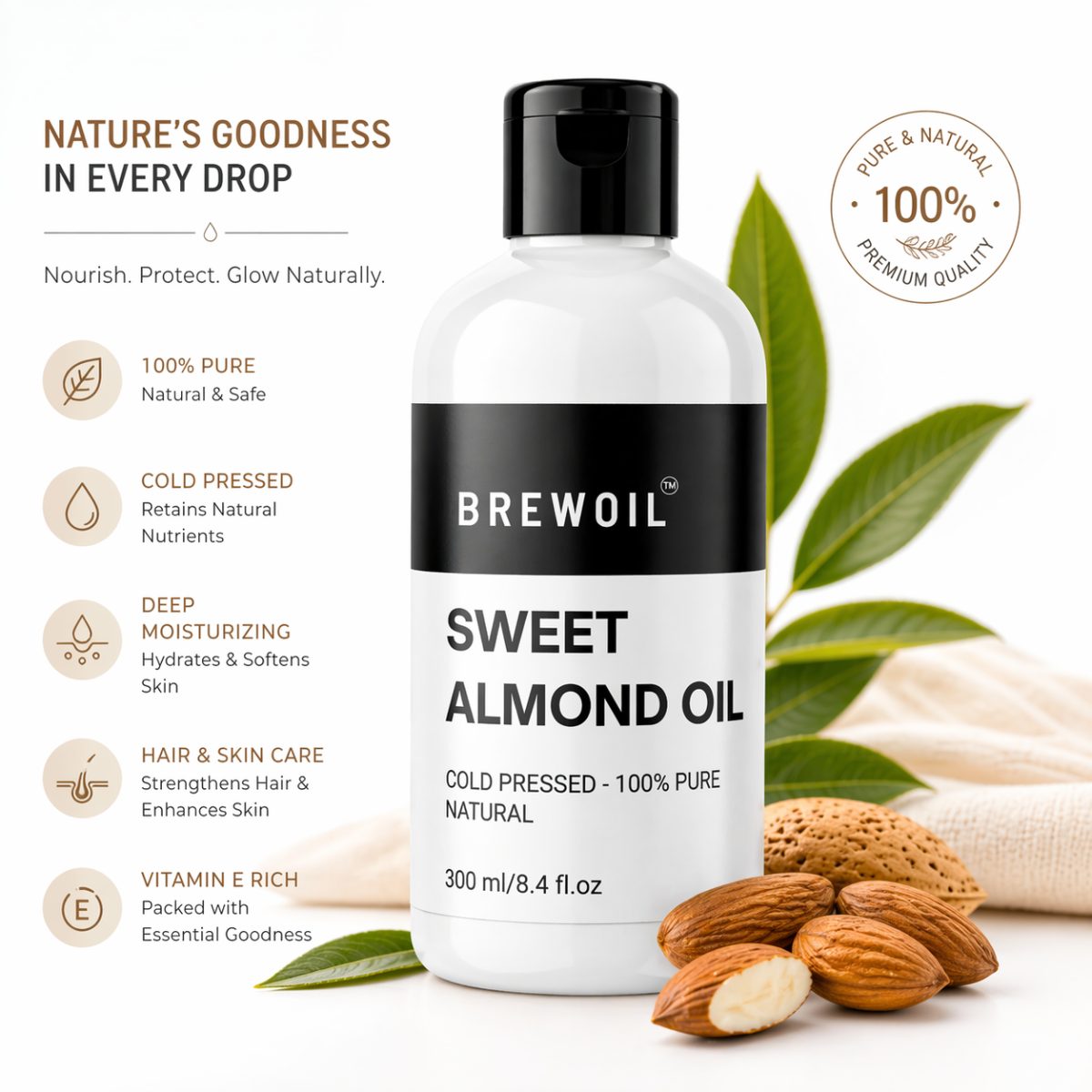 Brewoil Sweet Almond Oil — natural goodness, 100% pure cold-pressed