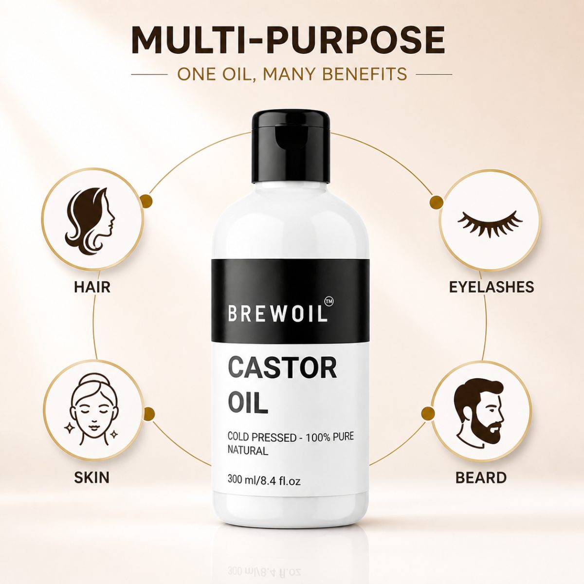 Brewoil Castor Oil — multi-purpose oil for hair, skin, lashes and beard