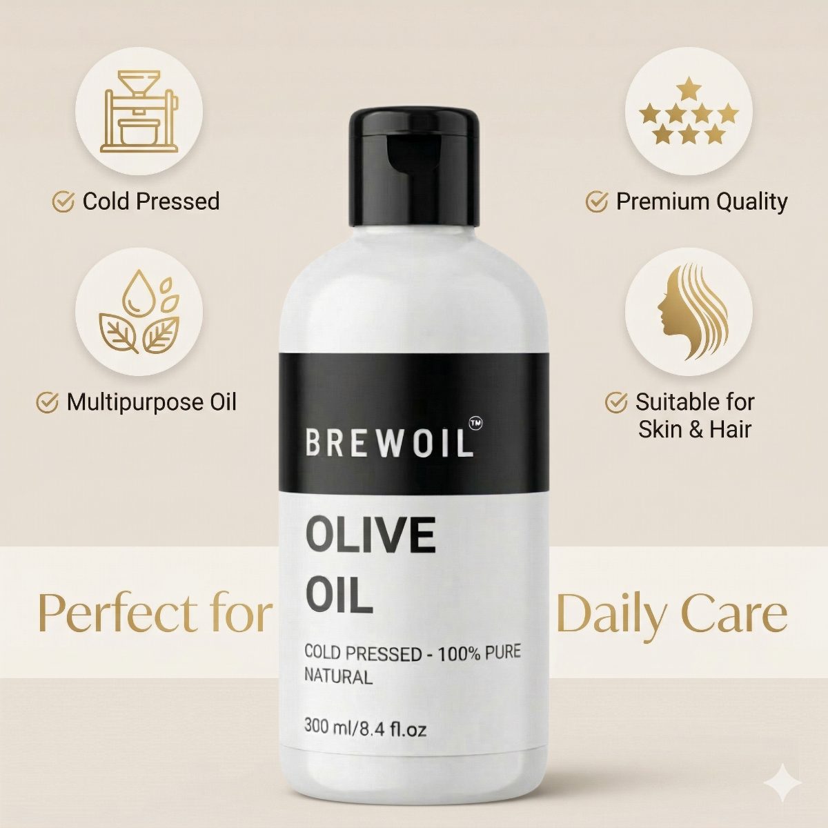 Brewoil Olive Oil — cold-pressed, premium quality, for skin and hair